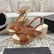 Chanel Calfskin Studded Slingback Clog Sandals Dark Brown - 4