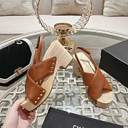 Chanel Calfskin Studded Slingback Clog Sandals Dark Brown - 2