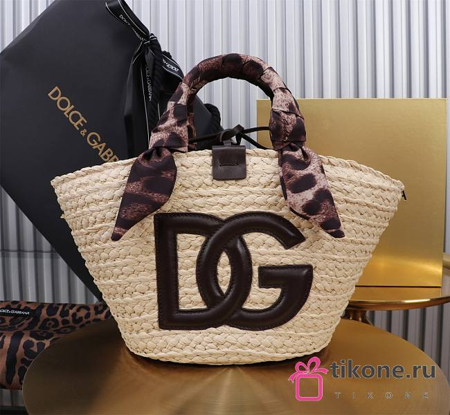 DG Straw Shopping Bag Black Logo - 35x26x16cm - 1