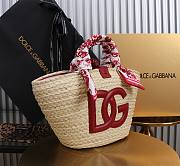 DG Straw Shopping Bag Dark Red Logo - 35x26x16cm - 5