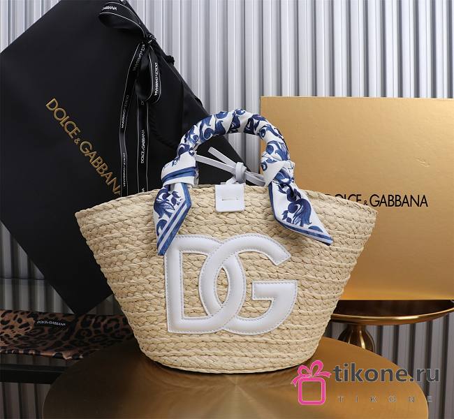 DG Straw Shopping Bag White Logo - 35x26x16cm - 1