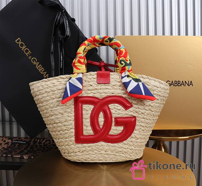 DG Straw Shopping Bag Red Logo - 35x26x16cm - 1