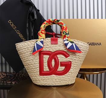 DG Straw Shopping Bag Red Logo - 35x26x16cm