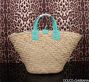 DG Straw Shopping Bag Green Handles - 44x25x17cm - 3