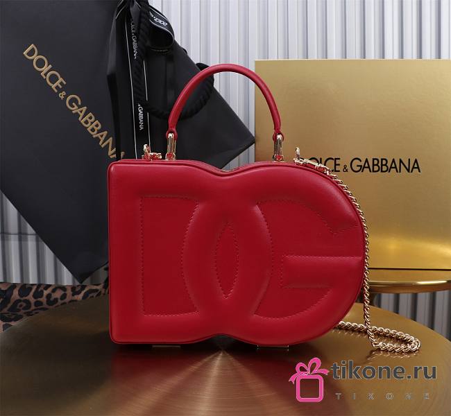 Dolce&Gabbana Logo Box In Red Leather Bag - 20x15x6.5cm - 1