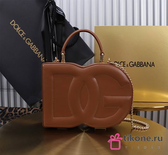 Dolce&Gabbana Logo Box In Brown Leather Bag - 20x15x6.5cm - 1