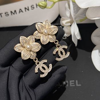 Chanel Flower Pearl Long Earrings