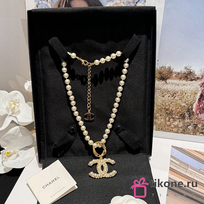 Chanel Pearl Gold Logo Necklace - 1