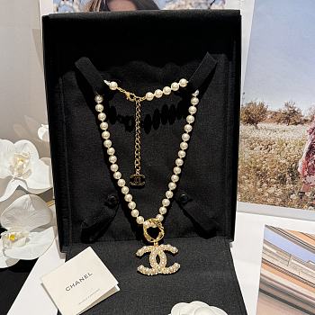 Chanel Pearl Gold Logo Necklace