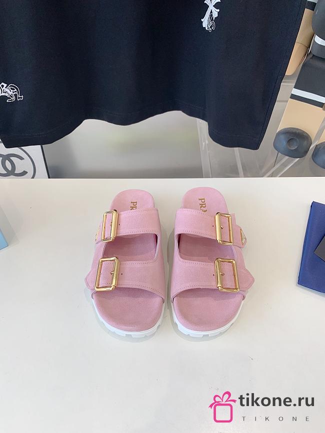 Prada Pink Suede Mules With Straps - 1