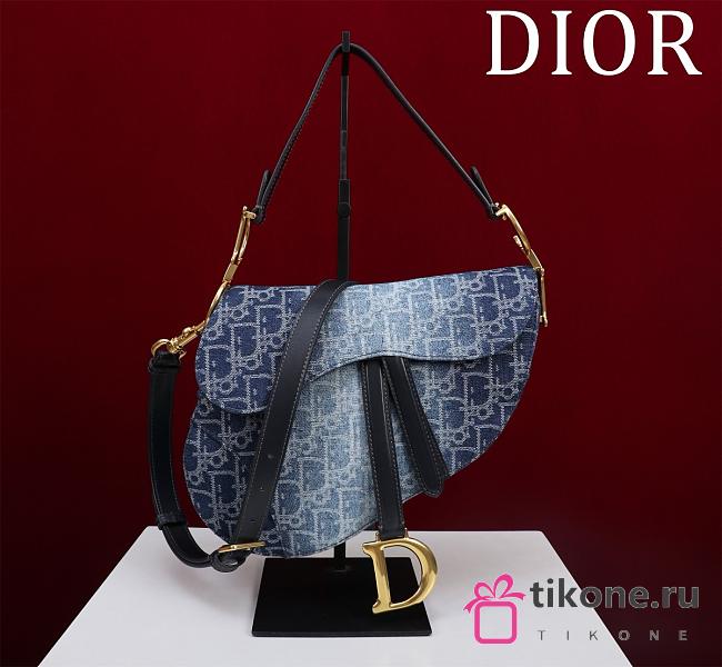 Dior Saddle Bag With Strap Blue Denim - 25.5x20x6.5cm - 1