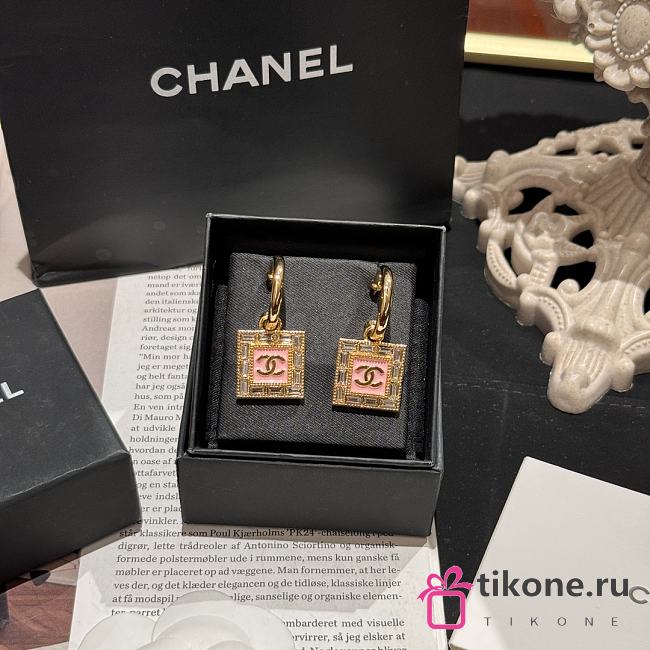 Chanel Pink Silver Square Earrings  - 1