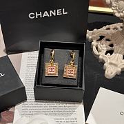 Chanel Pink Silver Square Earrings  - 1