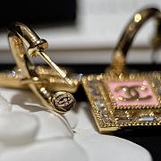 Chanel Pink Silver Square Earrings  - 3