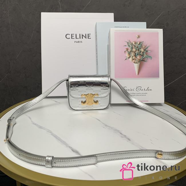 Celine Mini Triomphe Silver Handbag - 11×4×8cm - 1