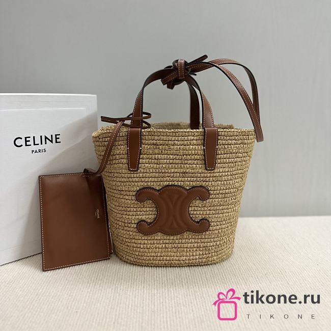 Celine Triomphe Classic Pannier Raffia Basket Bag - 21.5x22x13cm - 1