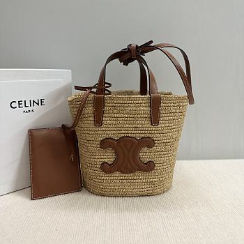 Celine Triomphe Classic Pannier Raffia Basket Bag - 21.5x22x13cm