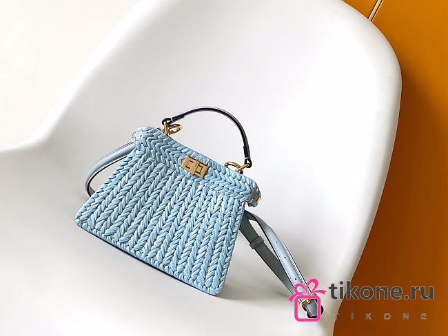 Fendi Blue Raffia Peekaboo ISeeU Mini Bag - 20x11x15.5cm - 1