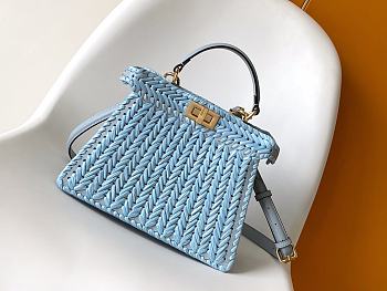 Fendi Blue Raffia Peekaboo ISeeU Medium Bag - 27x11x21cm