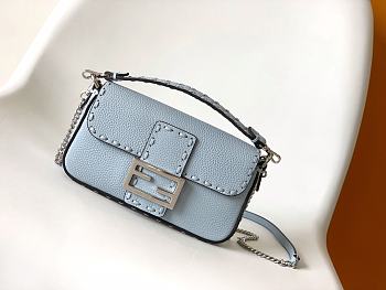 Fendi Baguette Blue Selleria Bag - 19.5x4.5x13cm