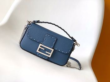 Fendi Baguette Navy Selleria Bag - 19.5x4.5x13cm