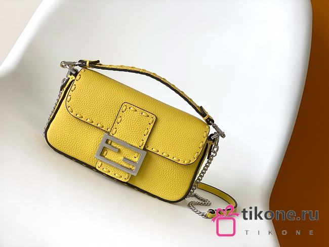 Fendi Baguette Yellow Selleria Bag - 19.5x4.5x13cm - 1