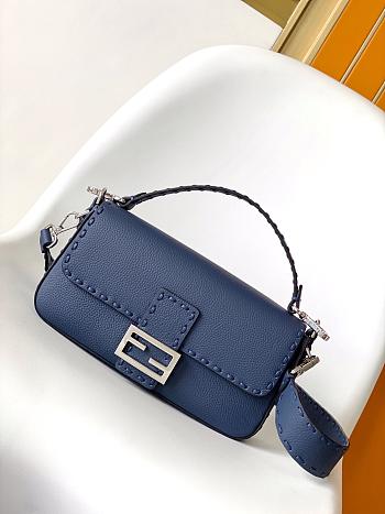 Fendi Baguette Navy Selleria Bag - 27x6x15cm