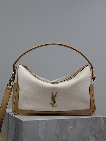 YSL White Canvas Camera Supple Bag - 28×15×9cm