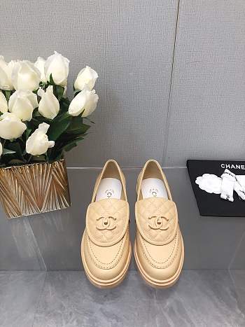 Chanel CC Gold Loafers Beige