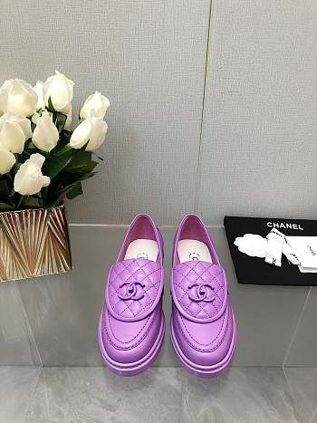 Chanel CC Gold Loafers Purple