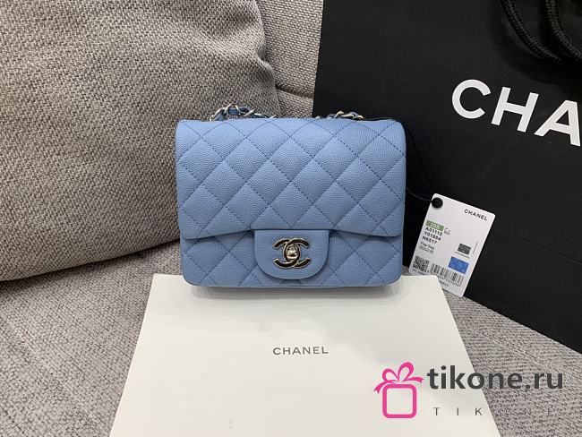 Chanel Mini Classic Blue Caviar Handbag 17cm - 1