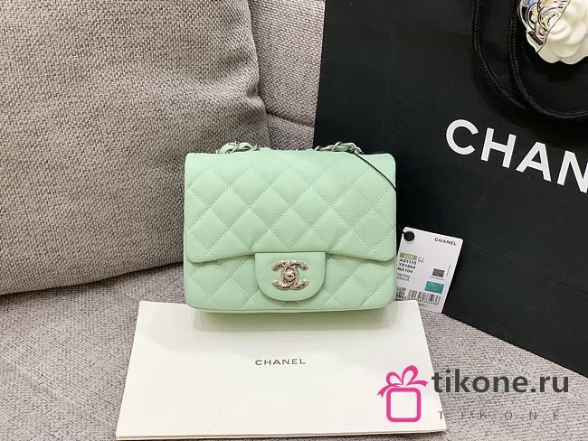 Chanel Mini Classic Mint Caviar Handbag 17cm - 1