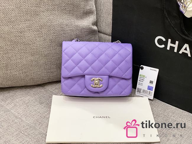 Chanel Mini Classic Violet Caviar Handbag 17cm - 1