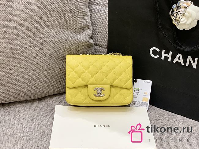 Chanel Mini Classic Yellow Caviar Handbag 17cm - 1