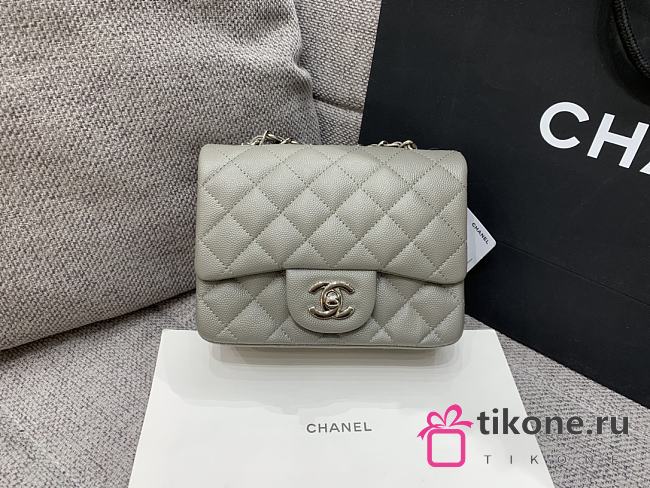 Chanel Mini Classic Grey Caviar Handbag 17cm - 1