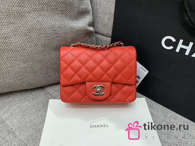 Chanel Mini Classic Red Caviar Handbag 17cm - 1