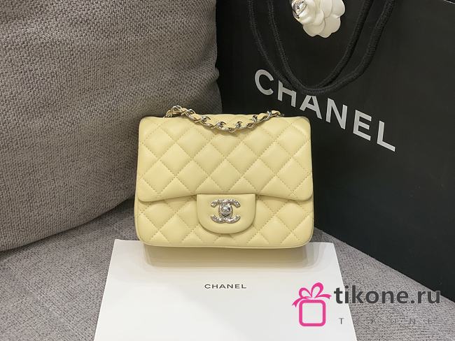 Chanel Mini Classic Light Yellow Caviar Handbag 17cm - 1