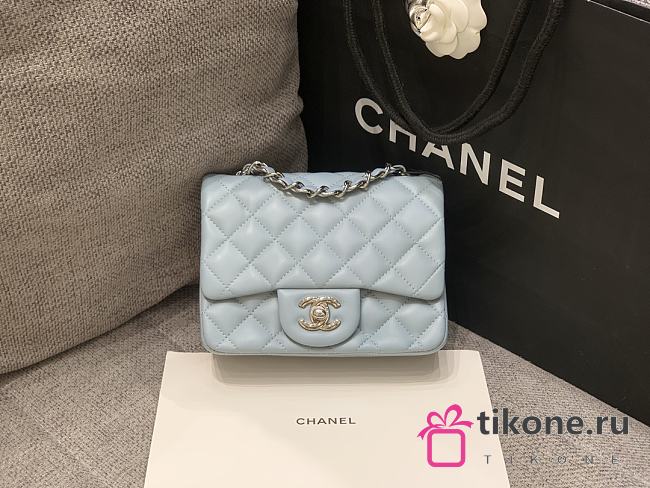 Chanel Mini Classic Light Blue Caviar Handbag 17cm - 1