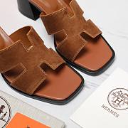 Hermes Oiran Brown Velvet Sandals - 5