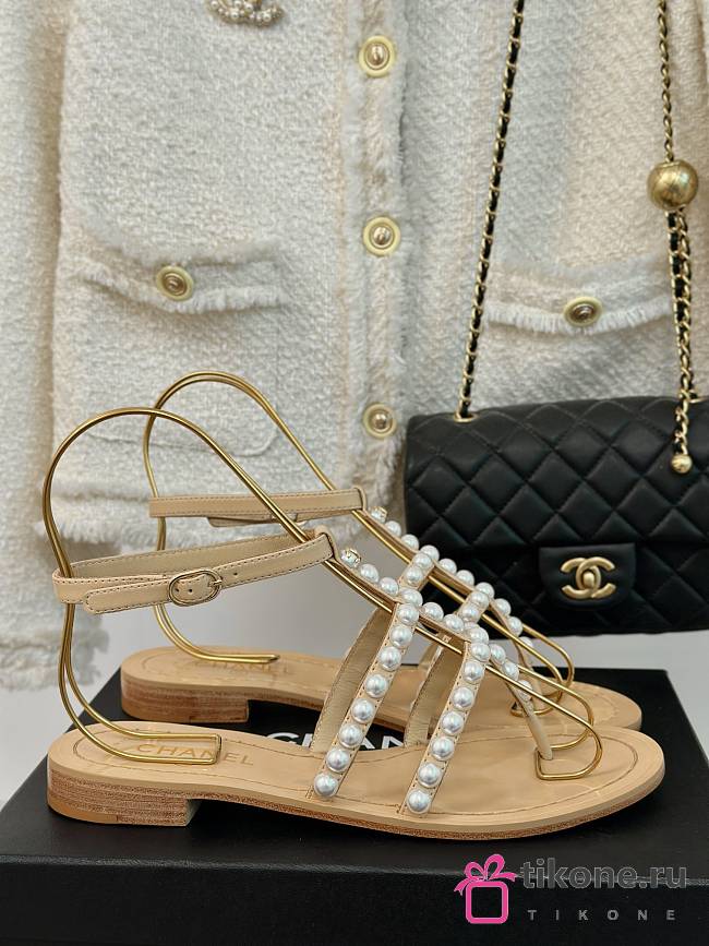 Chanel Sandals Pearl Beige Leather - 1