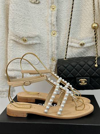 Chanel Sandals Pearl Beige Leather