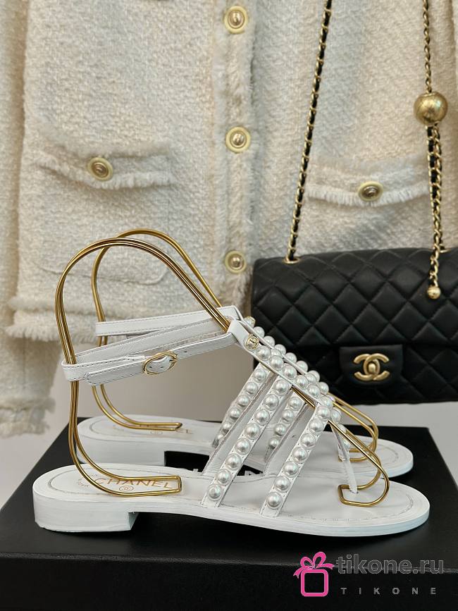 Chanel Sandals Pearl White Leather - 1