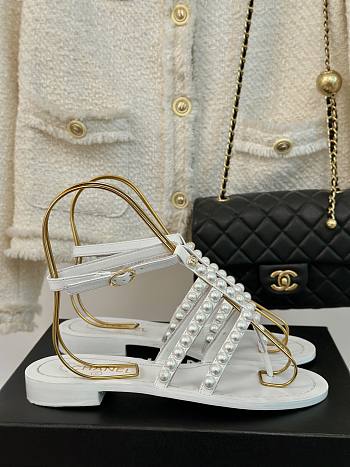 Chanel Sandals Pearl White Leather