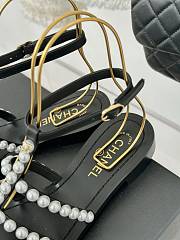 Chanel Sandals Pearl Black Leather - 3