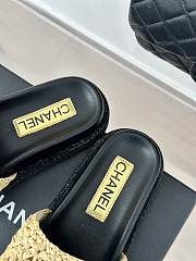 Chanel Natural Straw Black Leather Slippers - 5