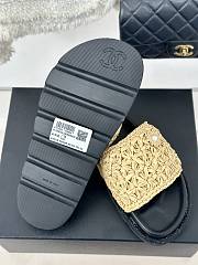 Chanel Natural Straw Black Leather Slippers - 4