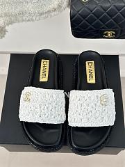 Chanel White Straw Black Leather Slippers - 2