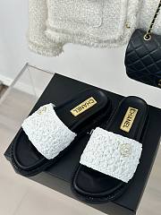 Chanel White Straw Black Leather Slippers - 3