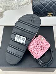 Chanel Pink Straw Black Leather Slippers - 5