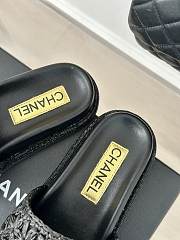 Chanel Black Straw Black Leather Slippers - 5